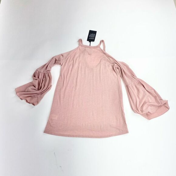 Chaser cold shoulder distressed bell sleeve rose pink top shirt XS - Picture 2 of 12